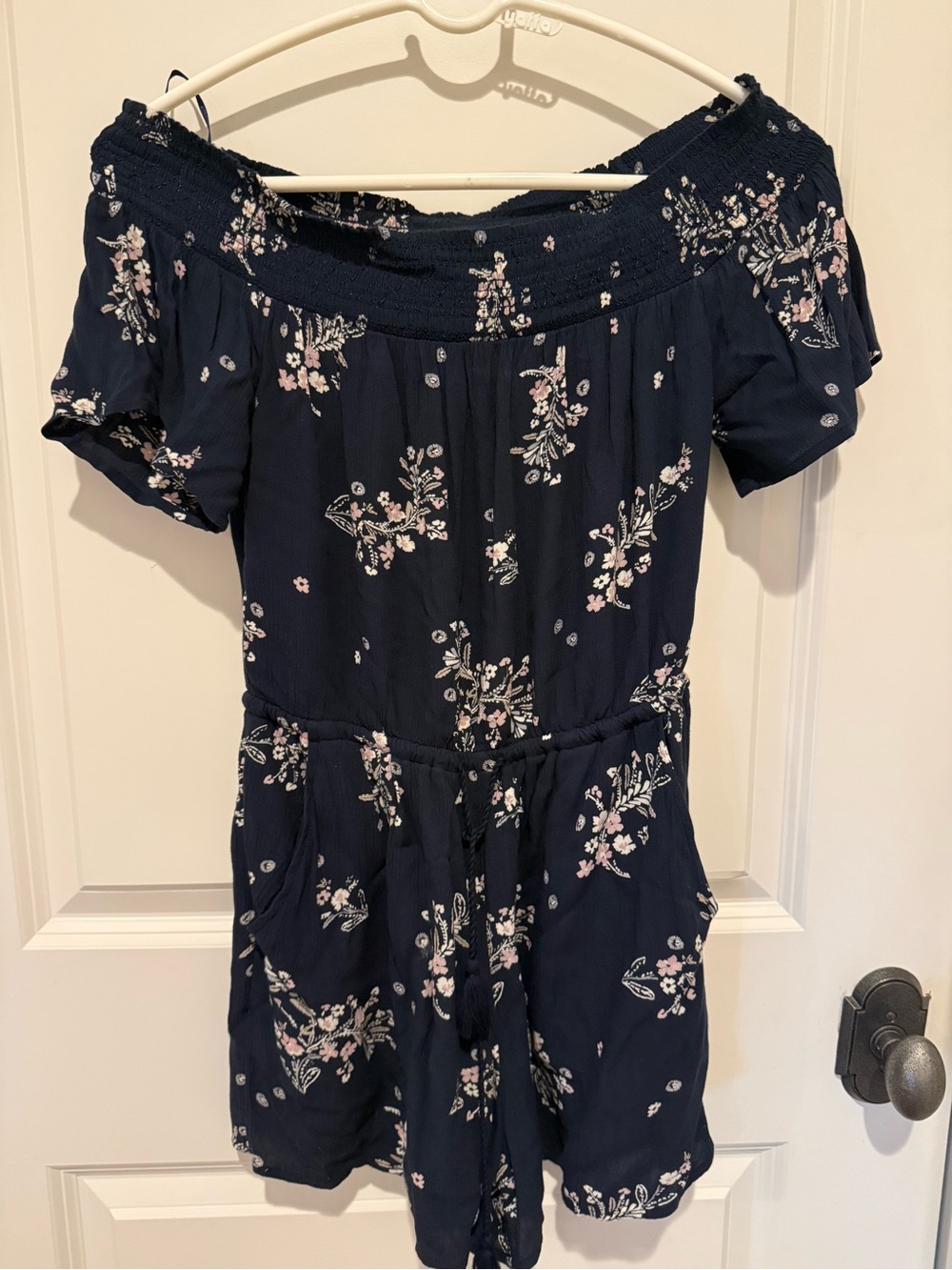 Abercrombie Navy Floral Off-Shoulder Romper Sz XSP
